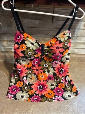 Coco Beach Size Large Floral Print Women’s Tankini Top - Black Multi